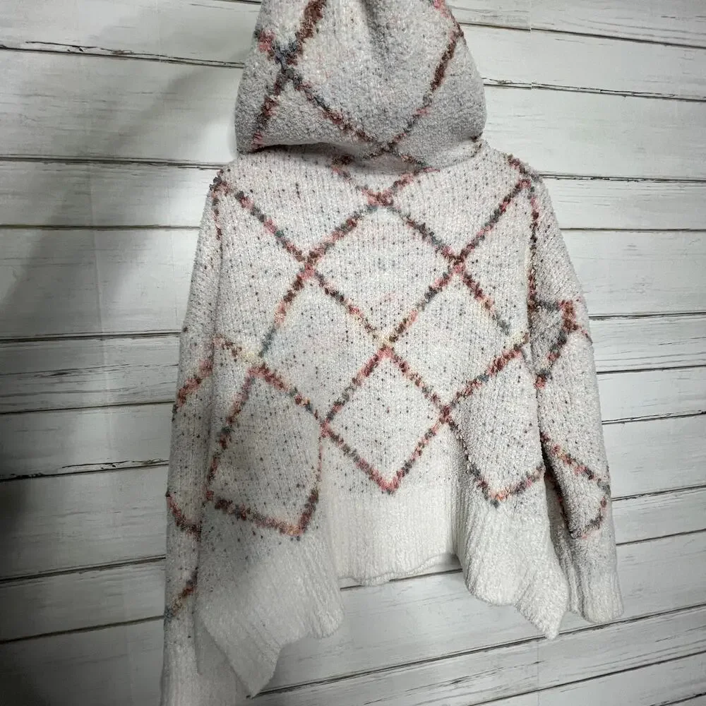 POL Knit Hoodie Sweater Size Small V-Neck Pullover Diamond Pattern